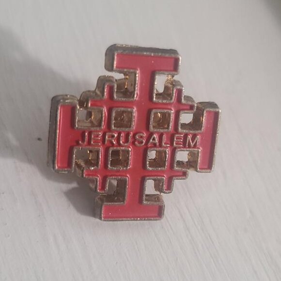 Jerusalem Crusader Kingdom Cross Vintage Lapel Pin Tie Tack Brooch - Israel Pin - Picture 2 of 4